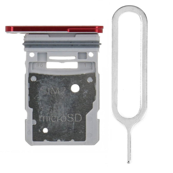 For Samsung Galaxy S20 FE 4G/5G Sim Card Tray Dual Sim Replacement With Sim Ejector Tool - Red
