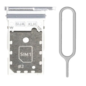 For Samsung Galaxy S22 Ultra S908 Sim Card Tray Dual Sim Replacement With Sim Ejector Tool - White (Silver)