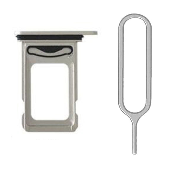 For iPhone 14 Pro / Pro Max Sim Card Tray Dual Sim Replacement With Sim Ejector Tool - Silver